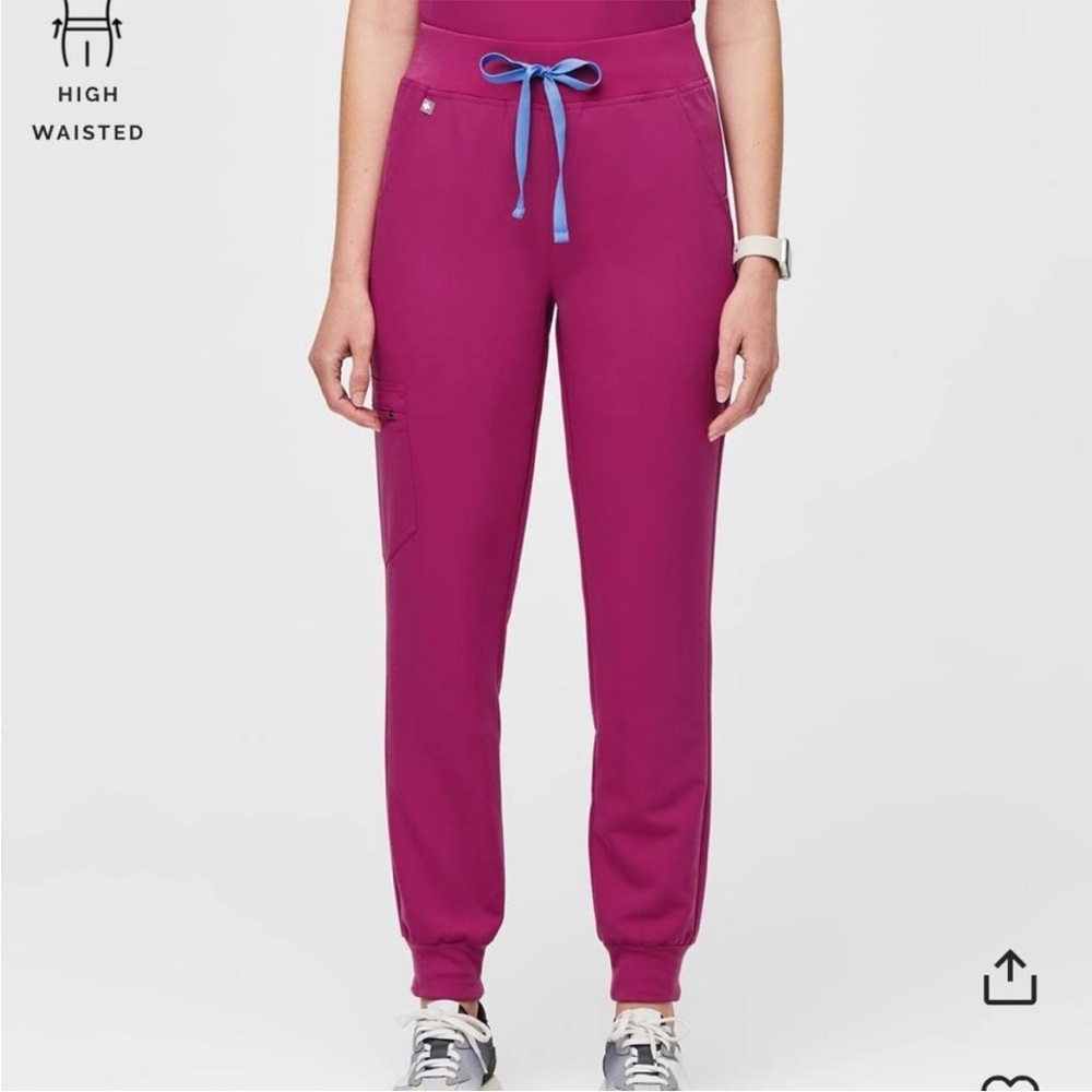Figs high waisted Zamora jogger scrub pants in raspberry sorbet